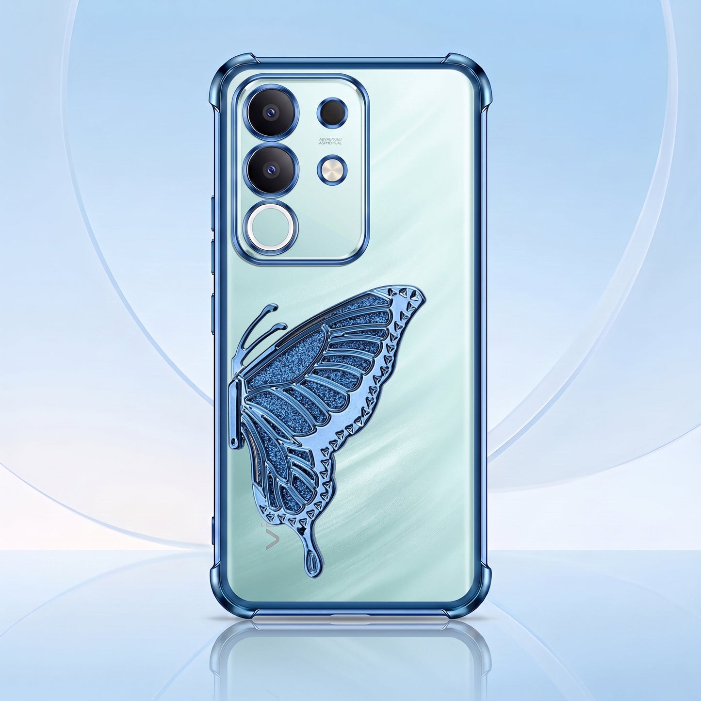 Vivo T4x 5G Premium Butterfly Glitter Stand Transparent Shockproof Airbag Phone Case
