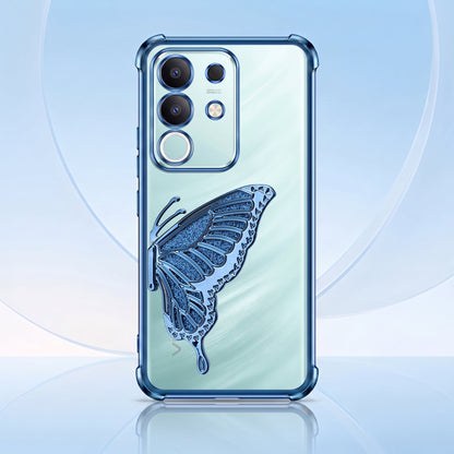 Vivo T4x 5G Premium Butterfly Glitter Stand Transparent Shockproof Airbag Phone Case