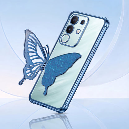 Vivo T4x 5G Premium Butterfly Glitter Stand Transparent Shockproof Airbag Phone Case