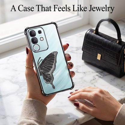 Vivo T4x 5G Premium Butterfly Glitter Stand Transparent Shockproof Airbag Phone Case