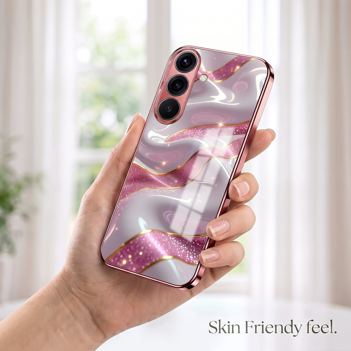 Samsung Galaxy A36 5G Pearl Marble Pink Electroplated Glass Phone Back Case