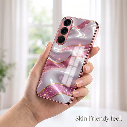 Samsung Galaxy A36 5G Pearl Marble Pink Electroplated Glass Phone Back Case