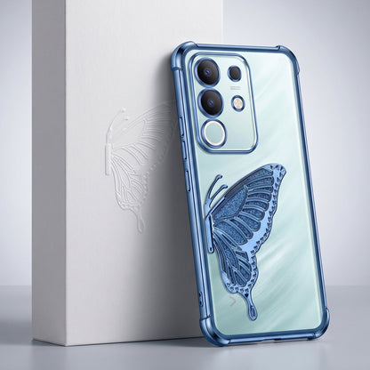 Vivo T4x 5G Premium Butterfly Glitter Stand Transparent Shockproof Airbag Phone Case