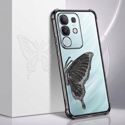 Vivo T4x 5G Premium Butterfly Glitter Stand Transparent Shockproof Airbag Phone Case