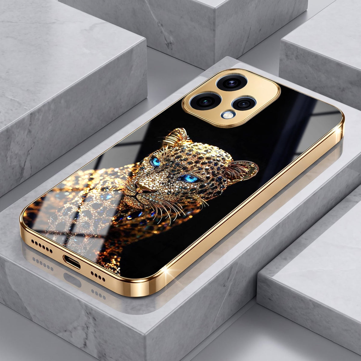 Oppo Reno 15 5G Panther Gold Electroplated Glass Phone Back Case