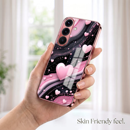 Samsung Galaxy A56 5G Love Sparkle Pink Electroplated Glass Phone Back Case