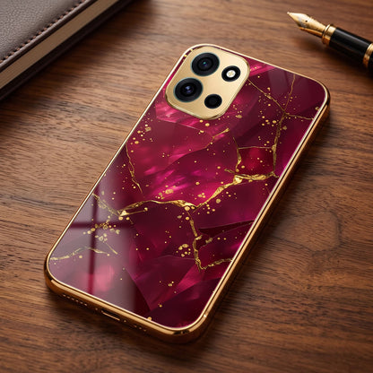 OnePlus Nord 6 5G Luxury Crimson Marble Gold Electroplated Glass Phone Back Case