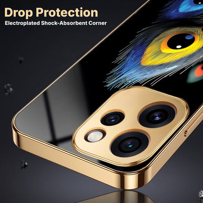 Oppo Reno 15 Pro Mini 5G Multi-Feather Peacock Gold Electroplated Glass Phone Back Case