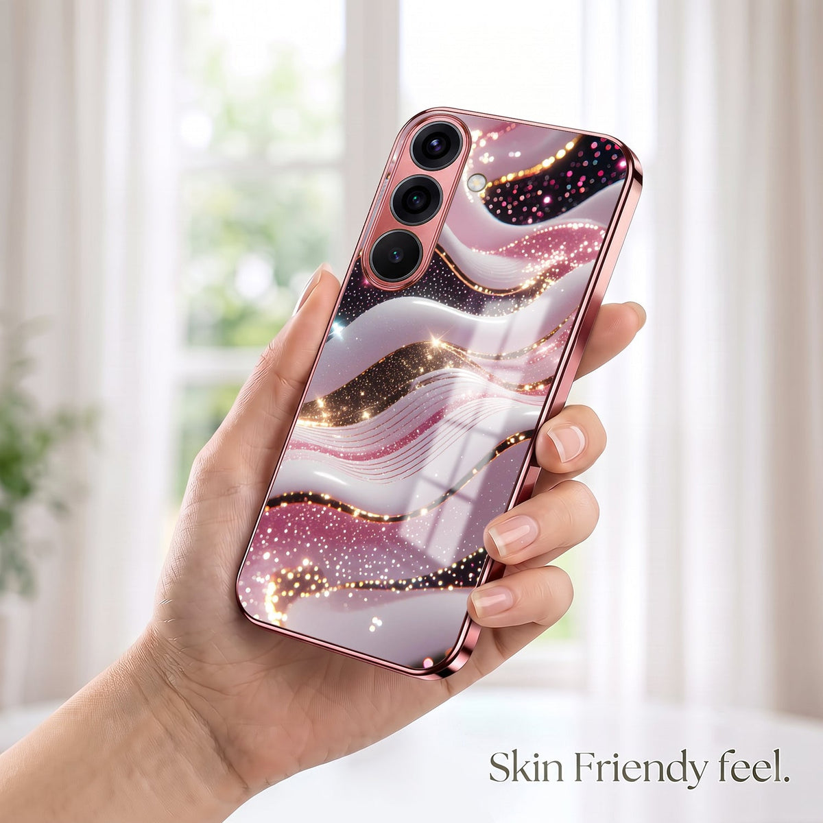 Samsung Galaxy A56 5G Midnight Pearl Wave Pink Electroplated Glass Phone Back Case