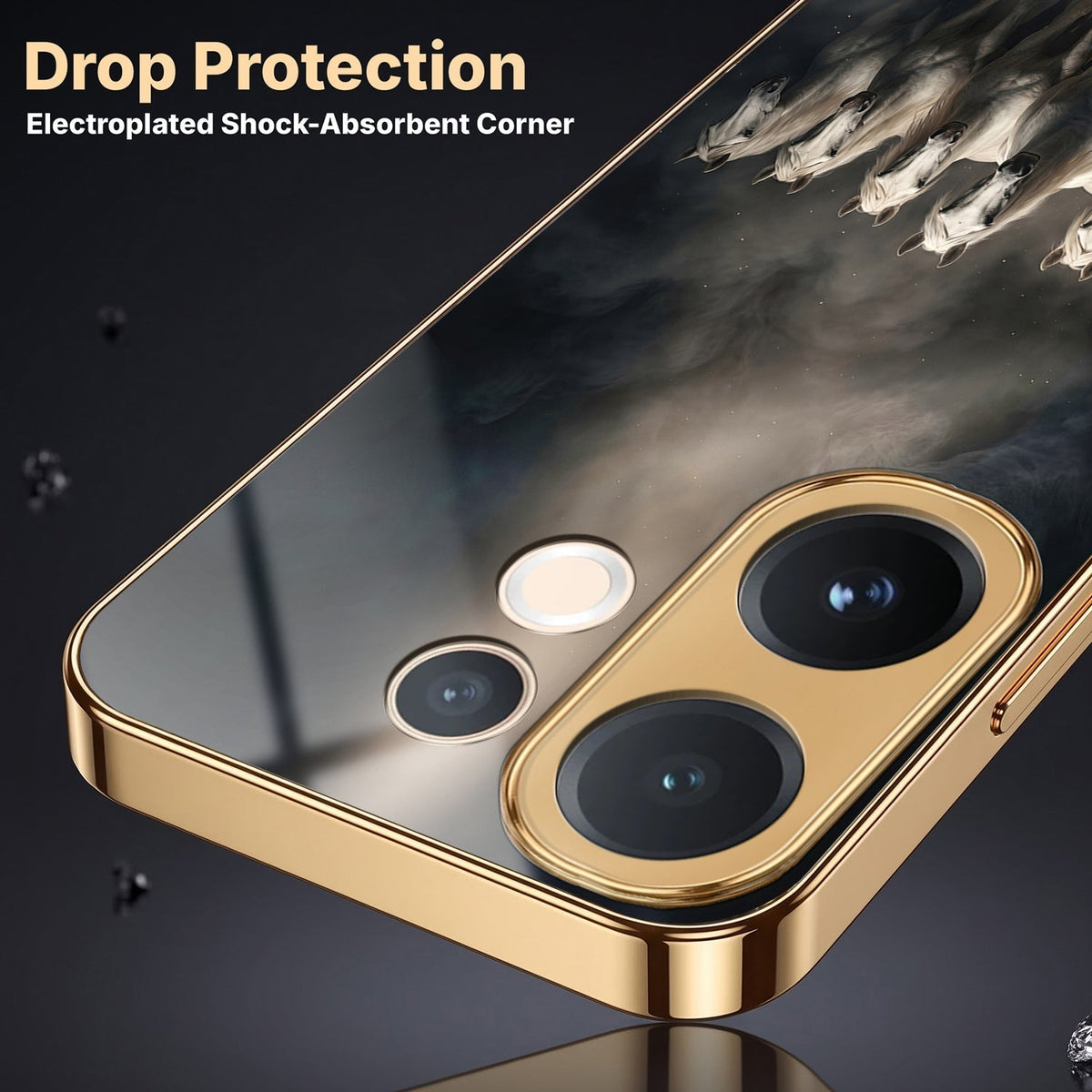 Vivo T4 Pro 5G Running Horses Gold Electroplated Glass Phone Back Case