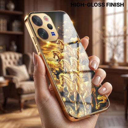 Vivo V70 5G Horses Royal Glory Gold Electroplated Glass Phone Back Case