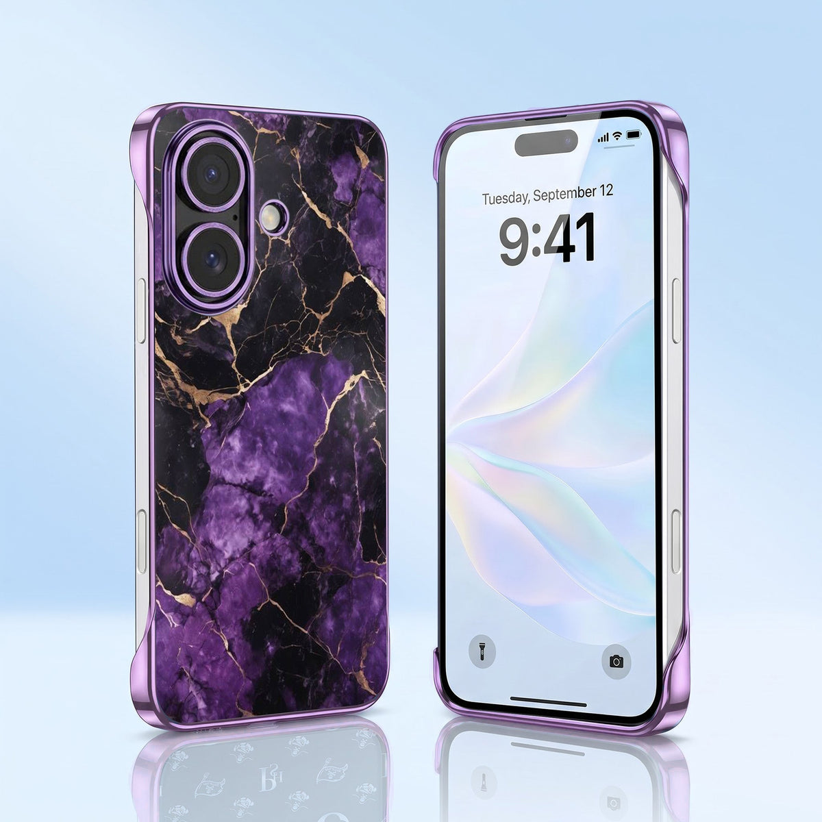 iPhone 16 Plus 5G  Mystic Marble Purple Printed  Frameless Back Case