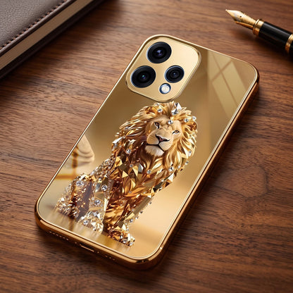 Oppo Reno 15 5G Luxury Lion Gold Electroplated Glass Phone Back Case