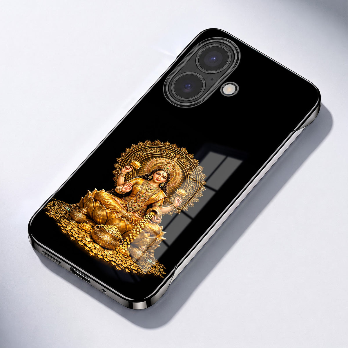 iPhone 16 Plus 5G Maa Lakshmi Black Printed  Frameless Back Case