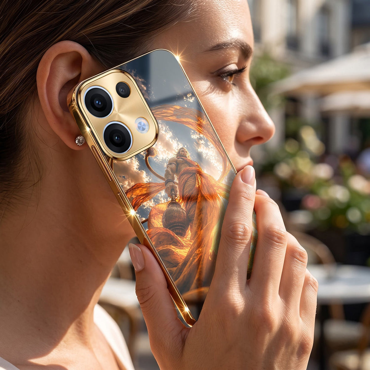Oppo Reno 13 5G Divine Hanuman Gold Electroplated Glass Phone Back Case