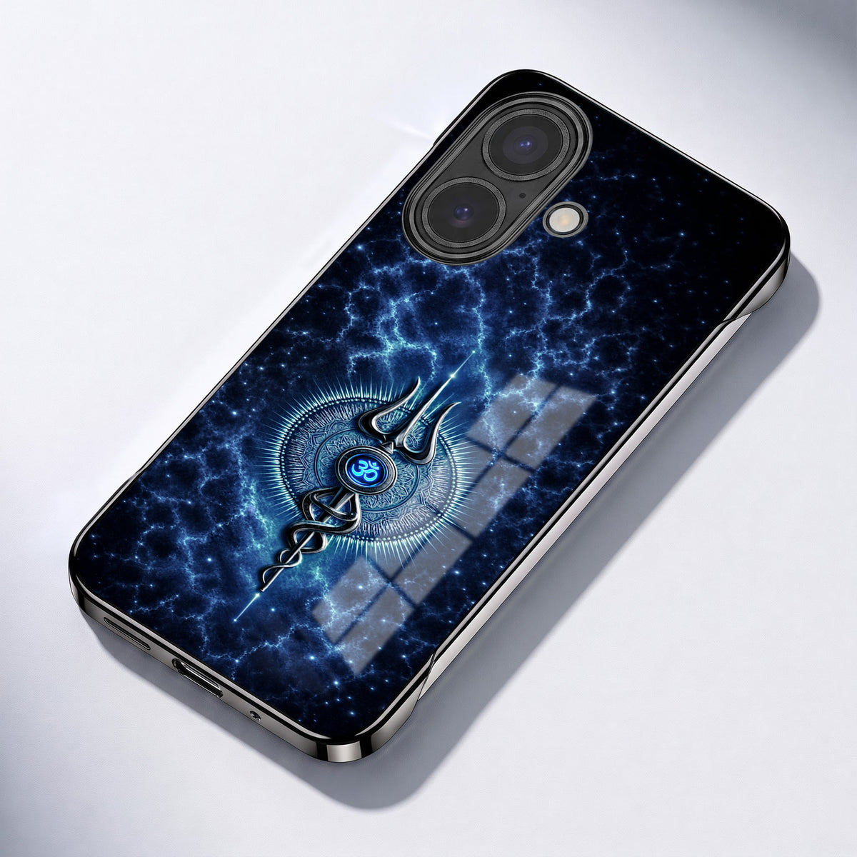 iPhone 16 Plus 5G Devine Trisul Black Printed  Frameless Back Case