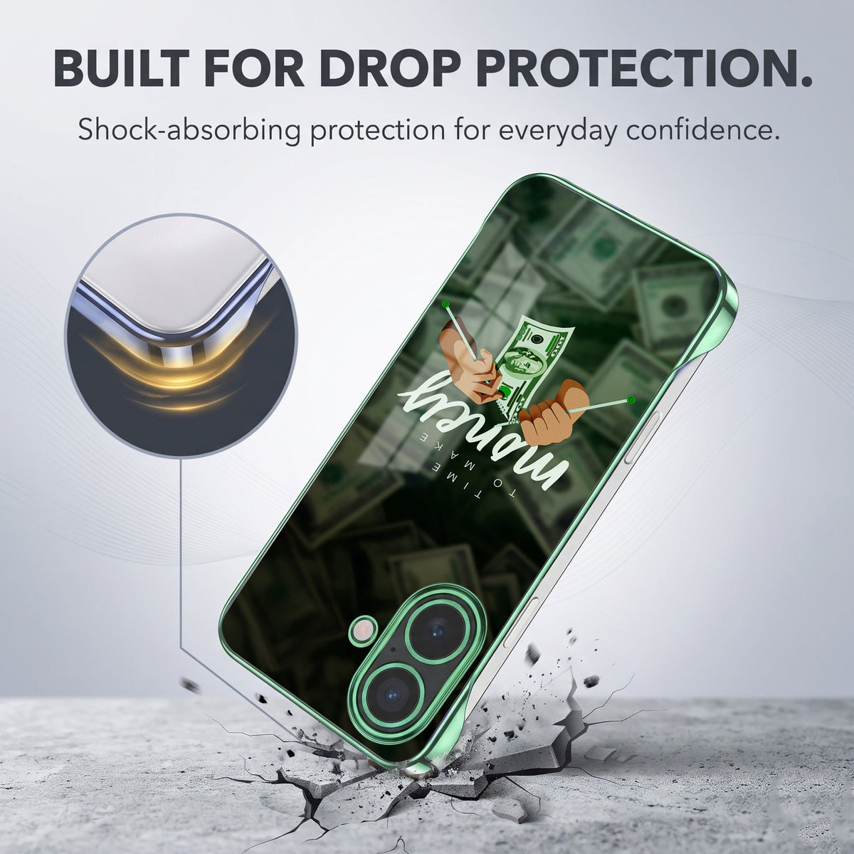 iPhone 16 Plus 5G Money Green Printed  Frameless Back Case