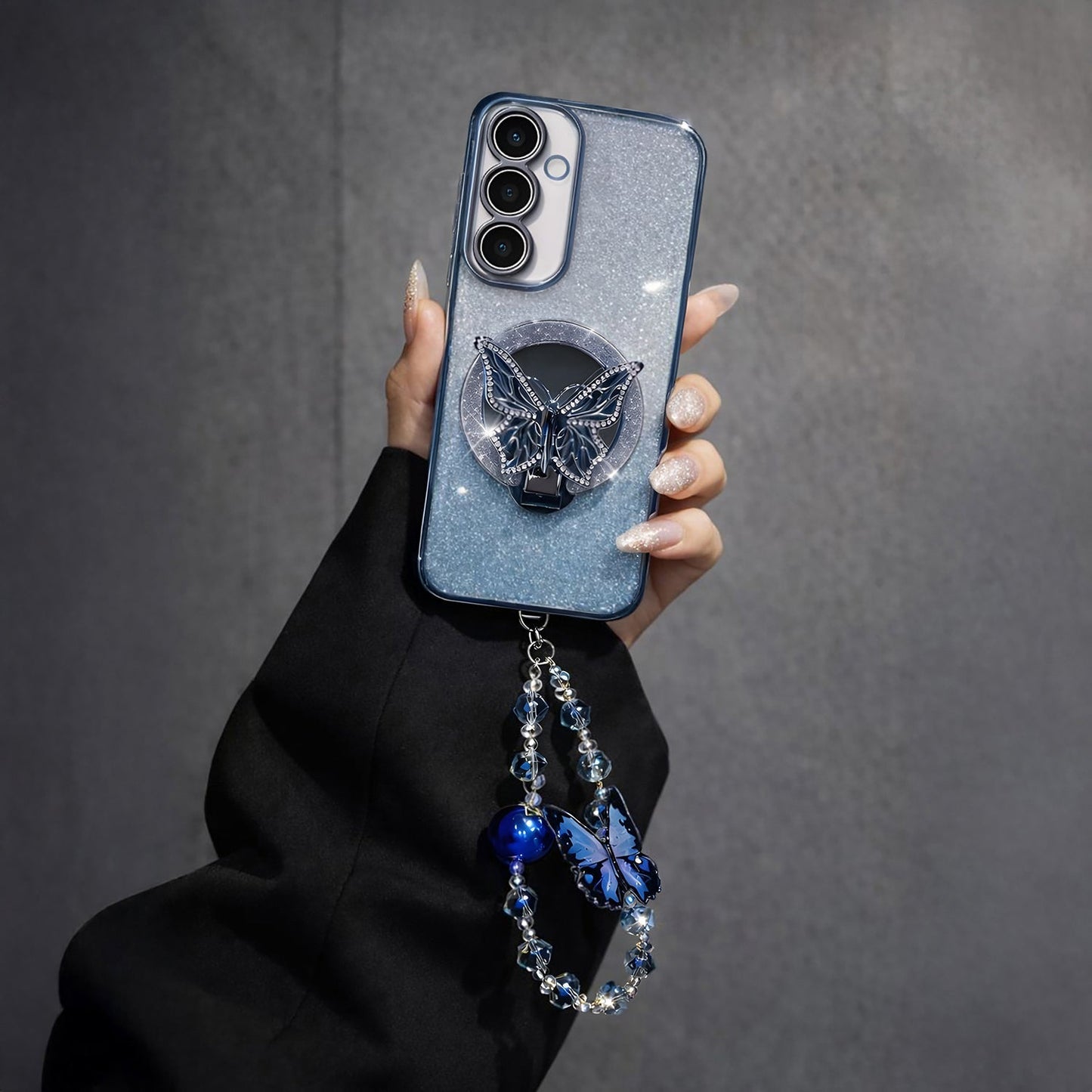 Samsung Galaxy A55 5G Stunning Shimmer Electroplating Butterfly Stand Charm Case