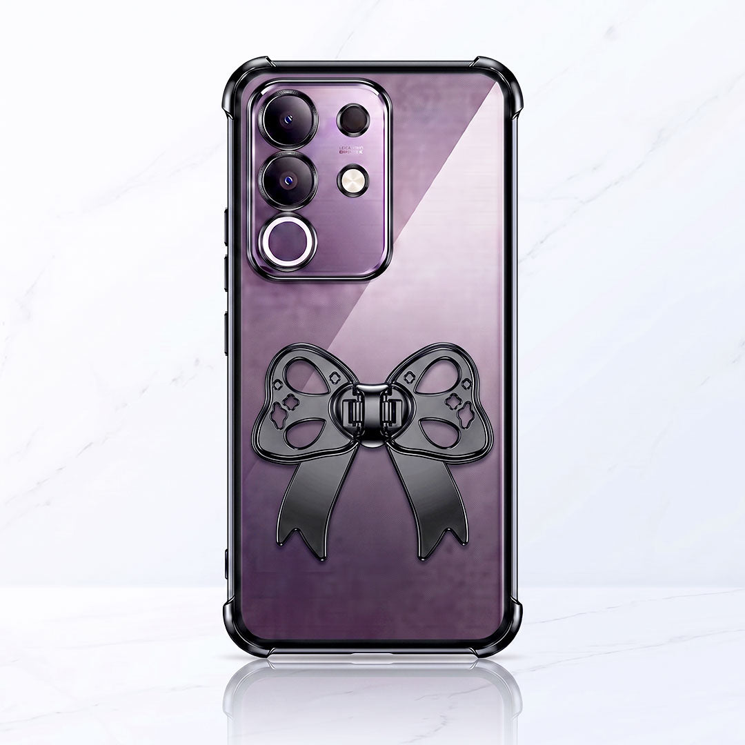 Vivo T4x 5G Stylish Bow Knot Stand Transparent Shockproof Airbag Phone Case