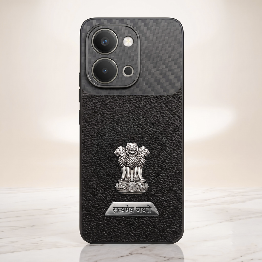 Vivo T5x 5G Satyamev Jayate 2-in-1 Emblem Carbon Fiber Leather Phone Case