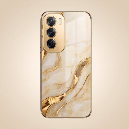 Oppo Reno 12 Pro 5G Marvel Texture Gold Electroplated Glass Phone Back Case