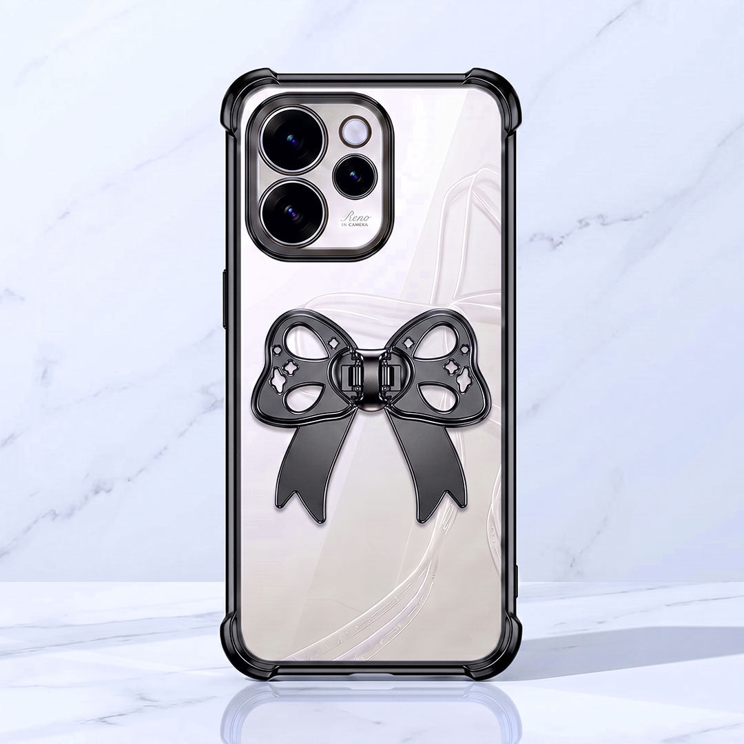 Oppo Reno 15 Pro Mini 5G Stylish Bow Knot Stand Transparent Shockproof Airbag Phone Case