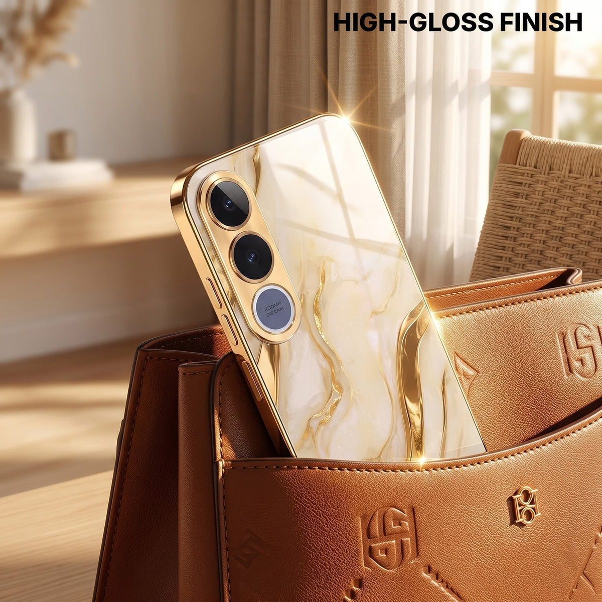 Vivo V70 FE 5G Marvel Texture Gold Electroplated Glass Phone Back Case