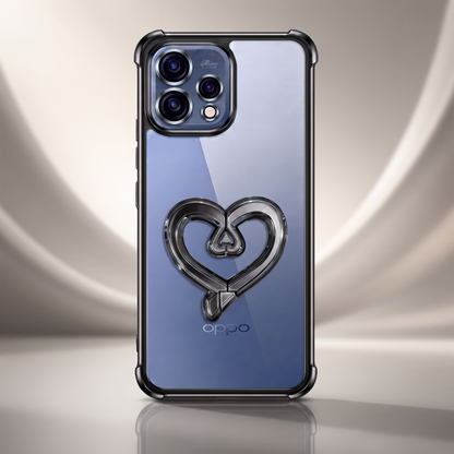 Oppo Reno 15 5G Premium Heart Stand Transparent Shockproof Airbag Phone Case