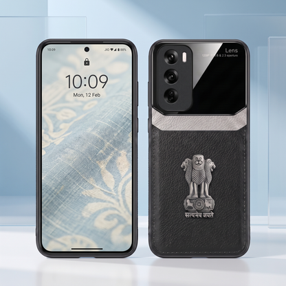 Oppo Reno 12 5G Satyamev Jayate 3D Metal Leather Back Case