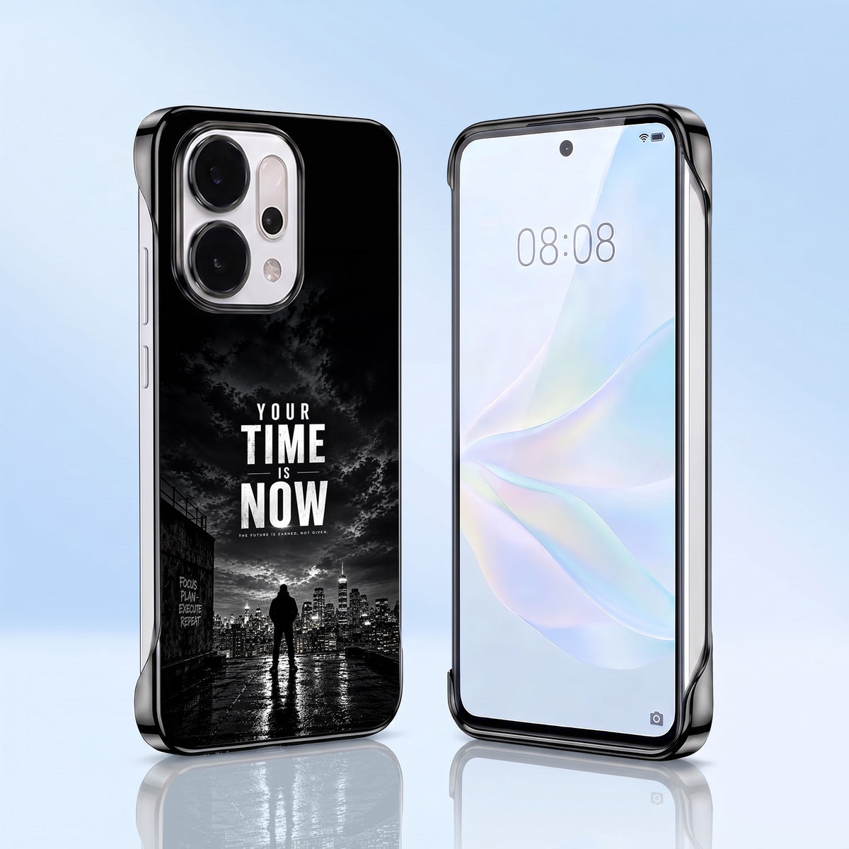 Oppo Reno 14 5G Your Time Black Printed  Frameless Back Case