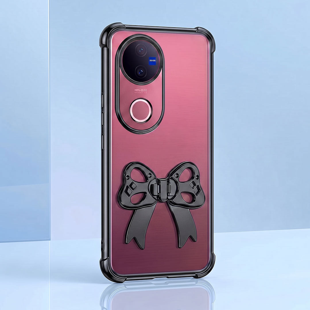 Vivo V50 5G Stylish Bow Knot Stand Transparent Shockproof Airbag Phone Case