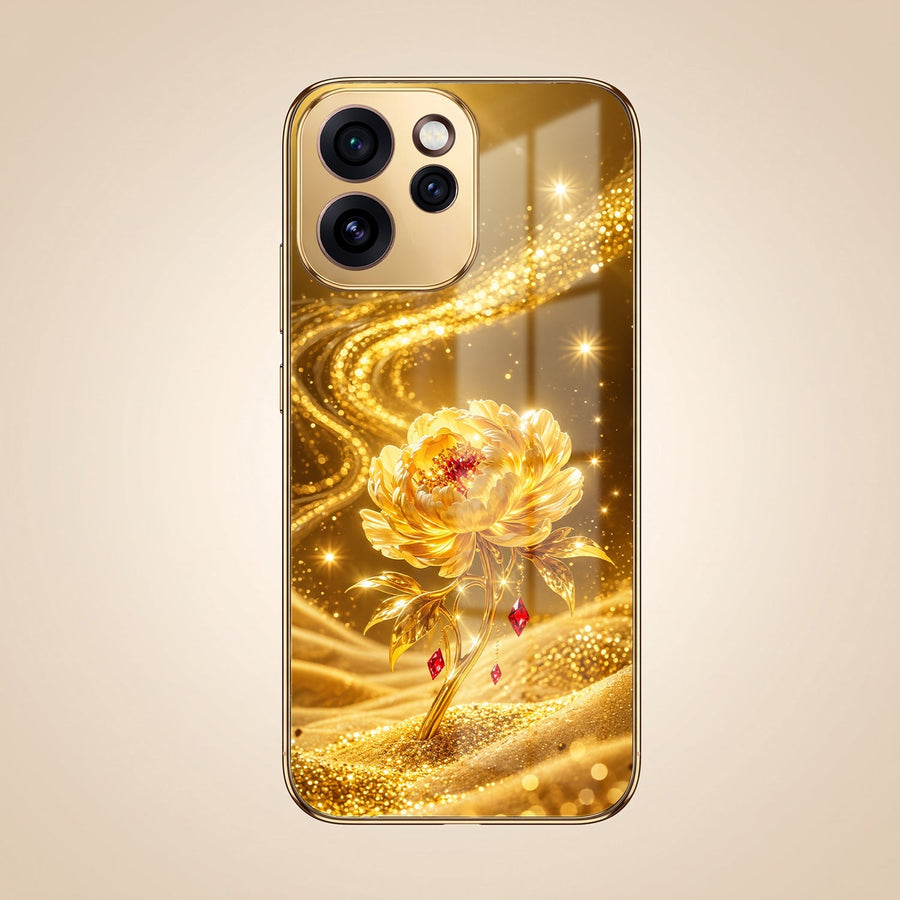 Oppo Reno 15 Pro Mini 5G Golden Rose Elegance Gold Electroplated Glass Phone Back Case