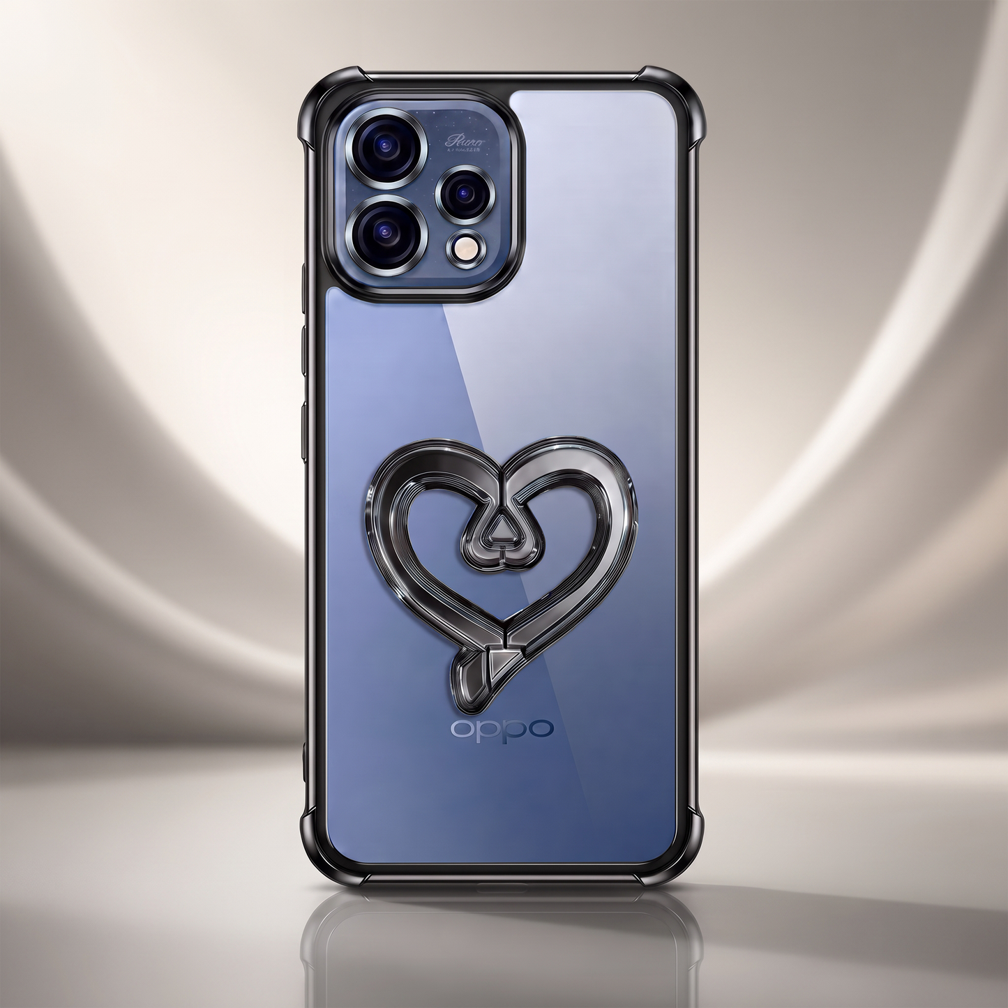 Oppo Reno 15 5G Premium Heart Stand Transparent Shockproof Airbag Phone Case