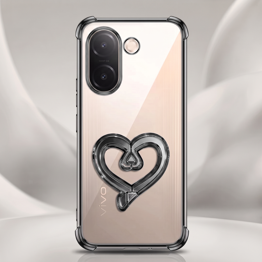 Vivo V60e 5G Premium Heart Stand Transparent Shockproof Airbag Phone Case