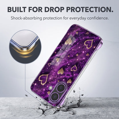 iPhone 16 Plus 5G Glitter Hearts Purple Printed  Frameless Back Case