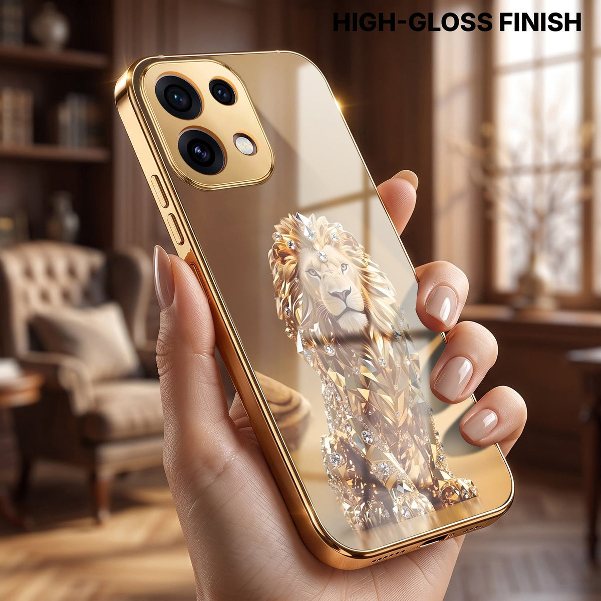 Oppo Reno 16C 5G Luxury Lion Gold Electroplated Glass Phone Back Case