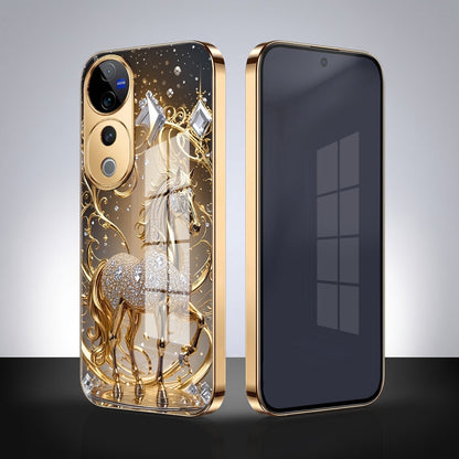 Vivo V40 Pro 5G Luxury Horse Texture Gold Electroplated Glass Phone Back Case