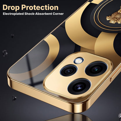 Oppo Reno 15 5G Royal Emblem Gold Electroplated Glass Phone Back Case