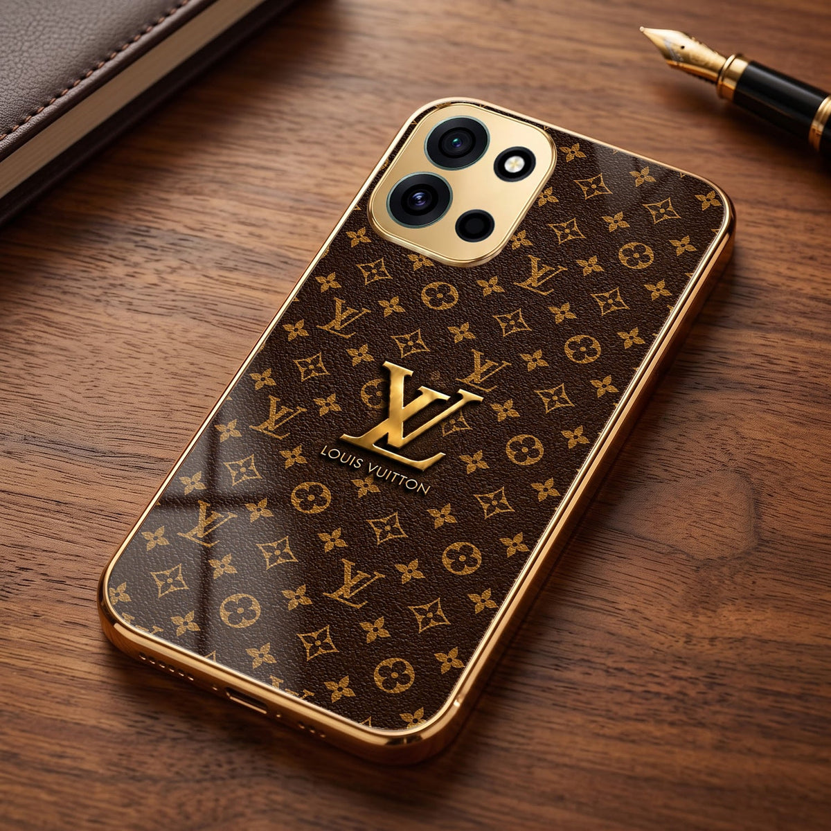OnePlus Nord 6 5G LV Brown Monogram Gold Electroplated Glass Phone Back Case