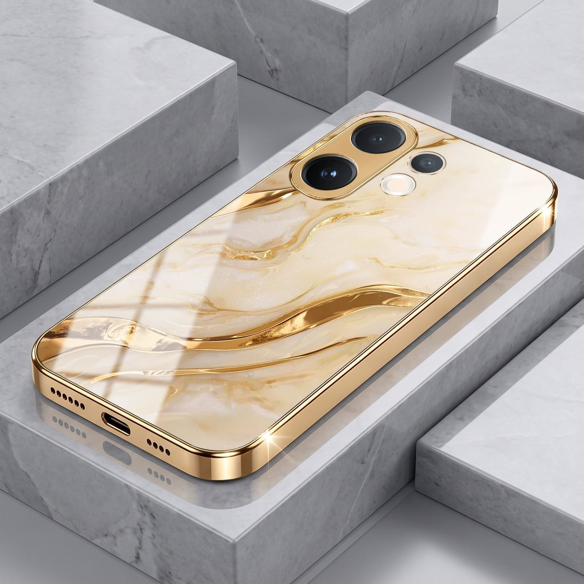 Vivo T4 Pro 5G Marvel Texture Gold Electroplated Glass Phone Back Case