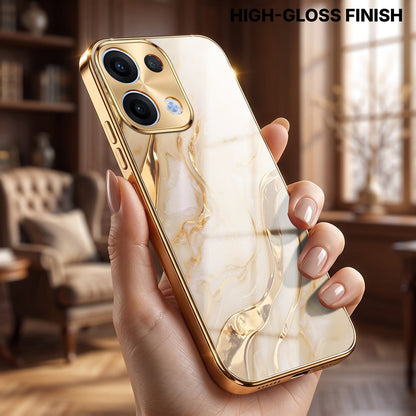 Oppo Reno 13 5G Marvel Texture Gold Electroplated Glass Phone Back Case