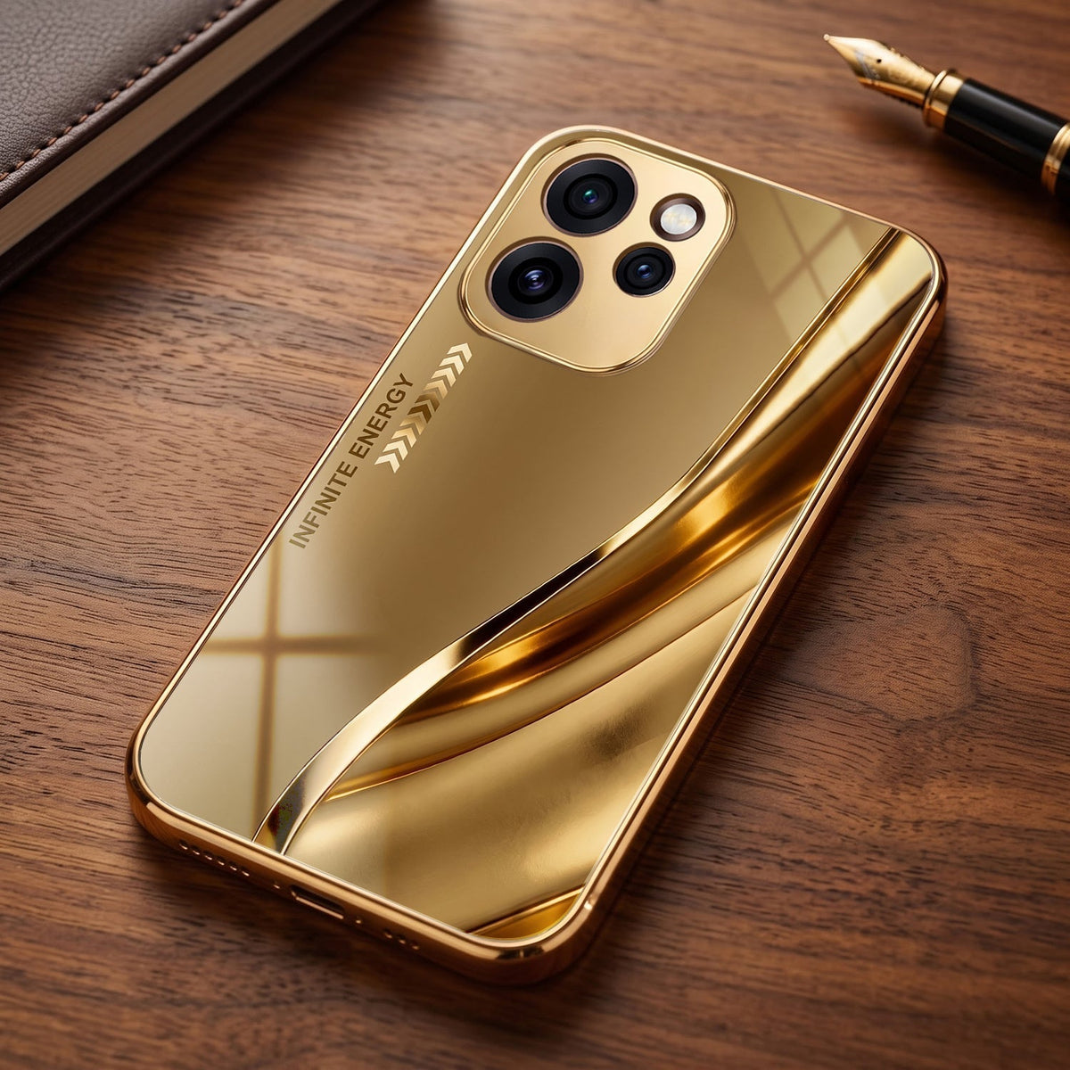 Oppo Reno 15 Pro Mini 5G Luxury Infinity Energy Gold Electroplated Glass Phone Case