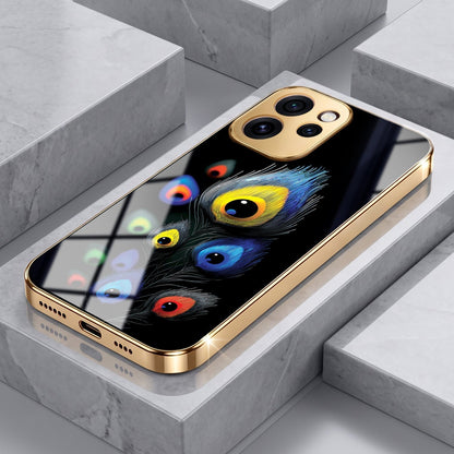 Oppo Reno 15 Pro Mini 5G Multi-Feather Peacock Gold Electroplated Glass Phone Back Case