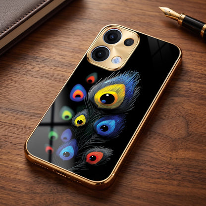 Oppo Reno 13 5G Multi-Feather Peacock Gold Electroplated Glass Phone Back Case