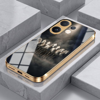 Vivo T4 Pro 5G Running Horses Gold Electroplated Glass Phone Back Case
