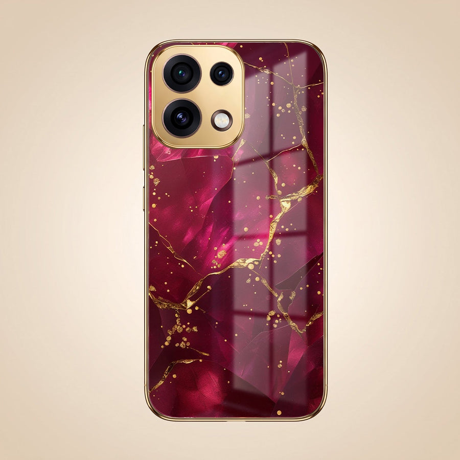 Oppo Reno 16C 5G Luxury Crimson Marble Gold Electroplated Glass Phone Back Case