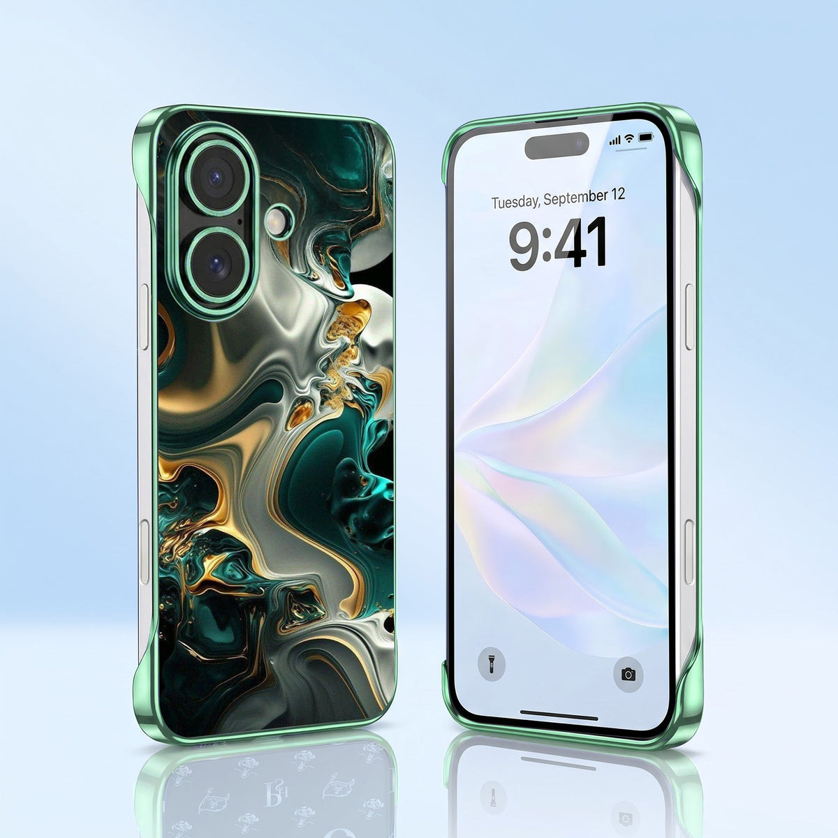 iPhone 16 Plus 5G Mystic Jade Green Printed  Frameless Back Case