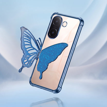 Vivo V60e 5G Premium Butterfly Glitter Stand Transparent Shockproof Airbag Phone Case