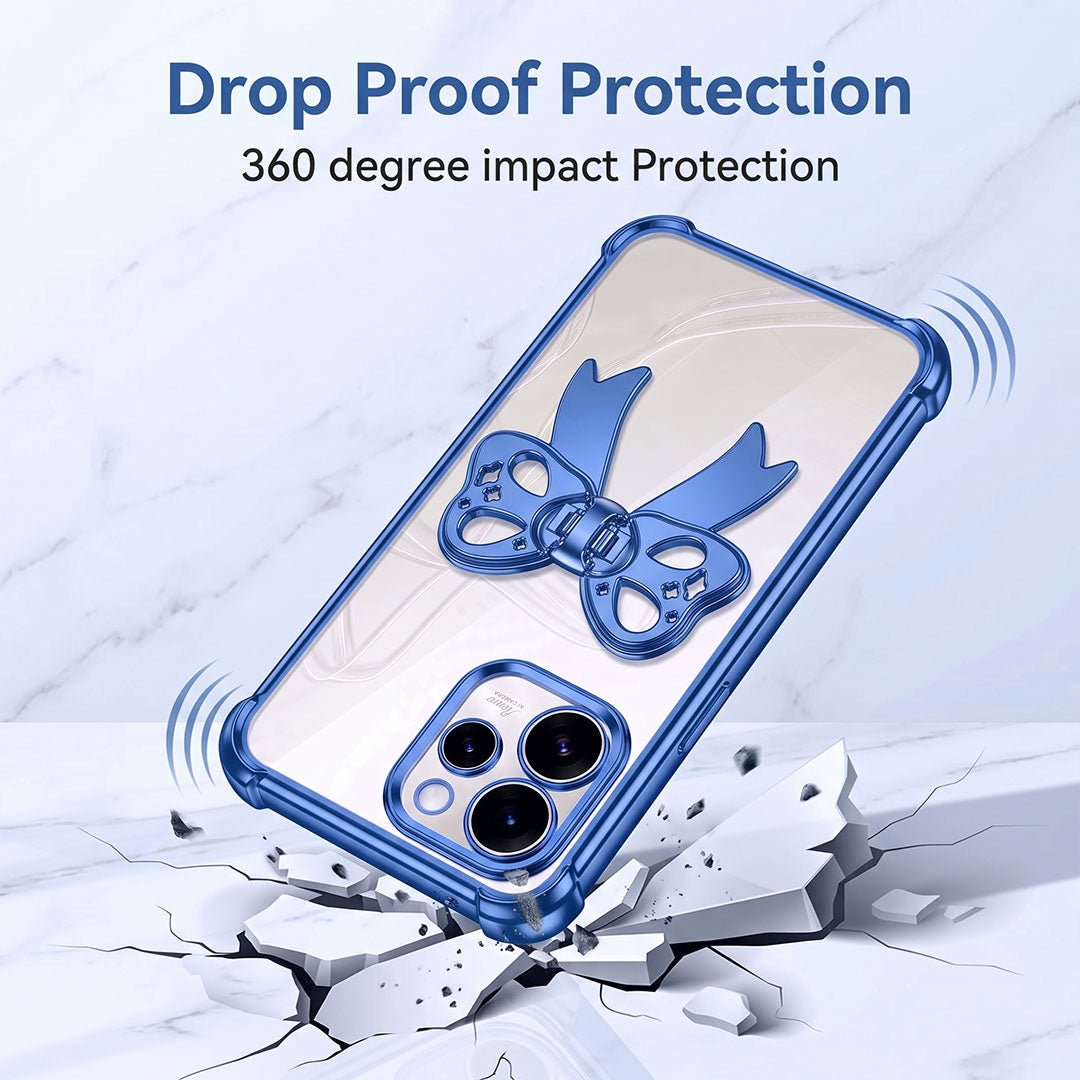 Oppo Reno 15 Pro Mini 5G Stylish Bow Knot Stand Transparent Shockproof Airbag Phone Case