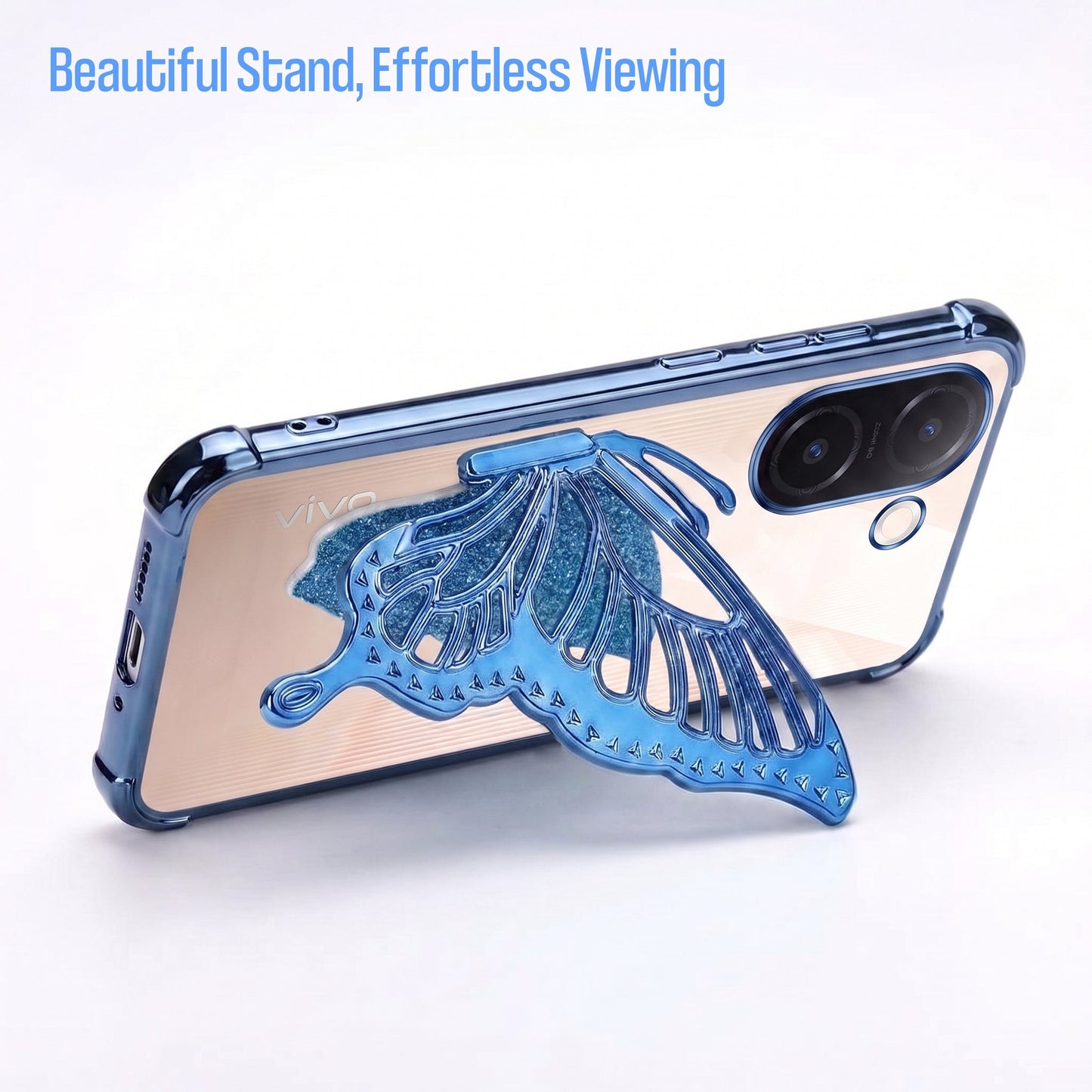 Vivo V60e 5G Premium Butterfly Glitter Stand Transparent Shockproof Airbag Phone Case